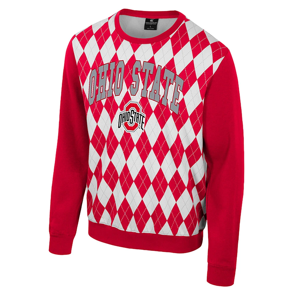 Men's Colosseum Scarlet Ohio State Buckeyes The Dealio Argyle Pullover Sweatshirt