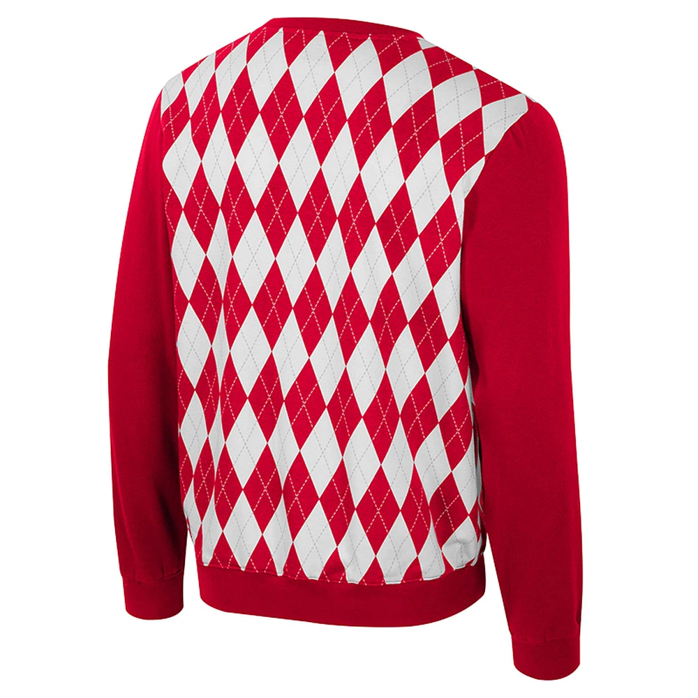 Men's Colosseum Scarlet Ohio State Buckeyes The Dealio Argyle Pullover Sweatshirt