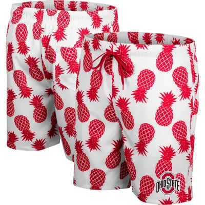 Ohio State Buckeyes Colosseum Pineapple Swim Shorts - White/Scarlet