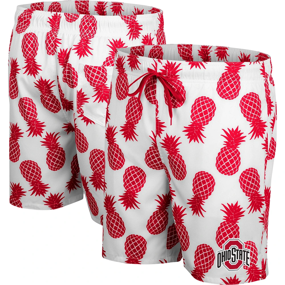 Short de bain ananas Colosseum Ohio State Buckeyes pour homme blanc/écarlate