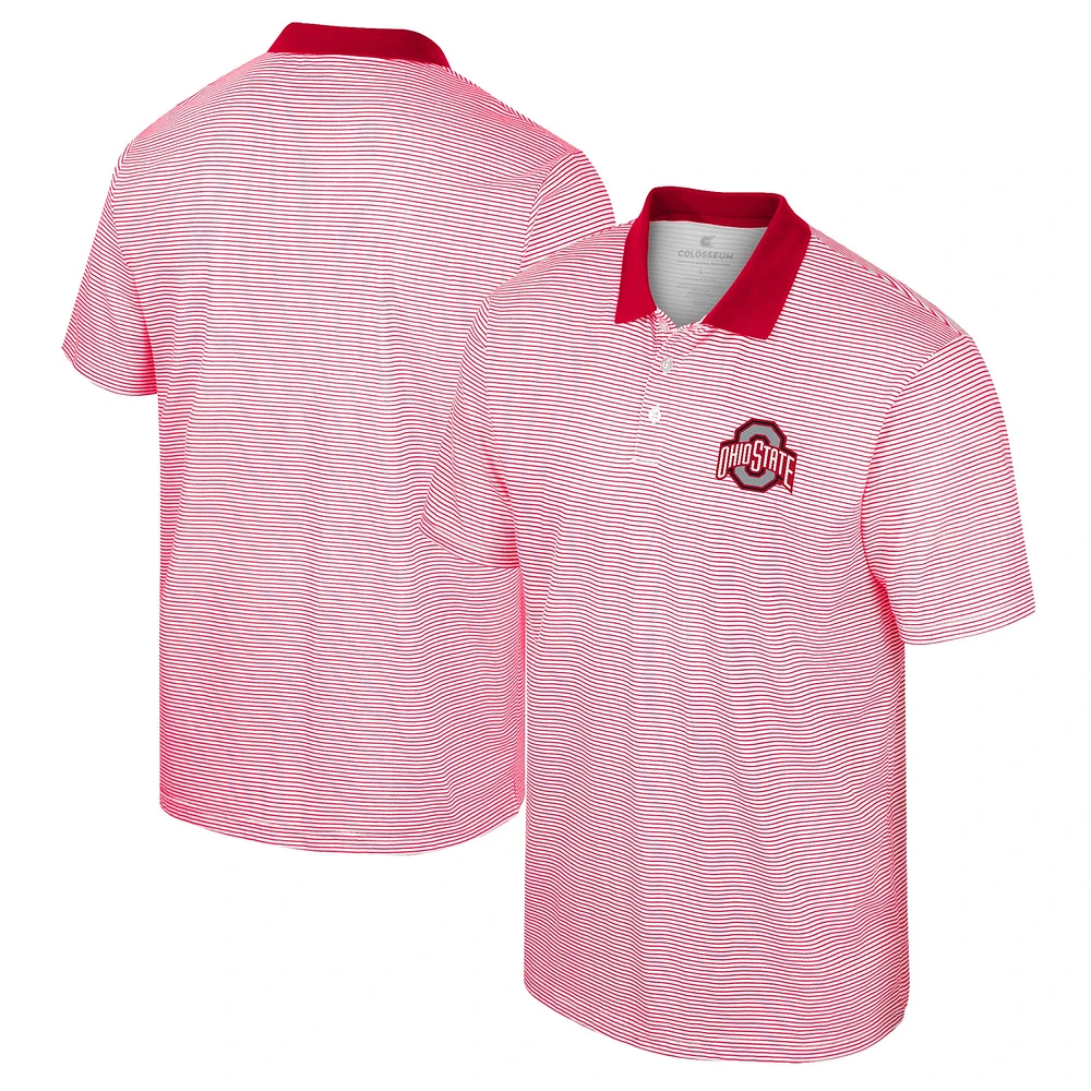 Polo à rayures Colosseum pour homme, blanc/écarlate Ohio State Buckeyes