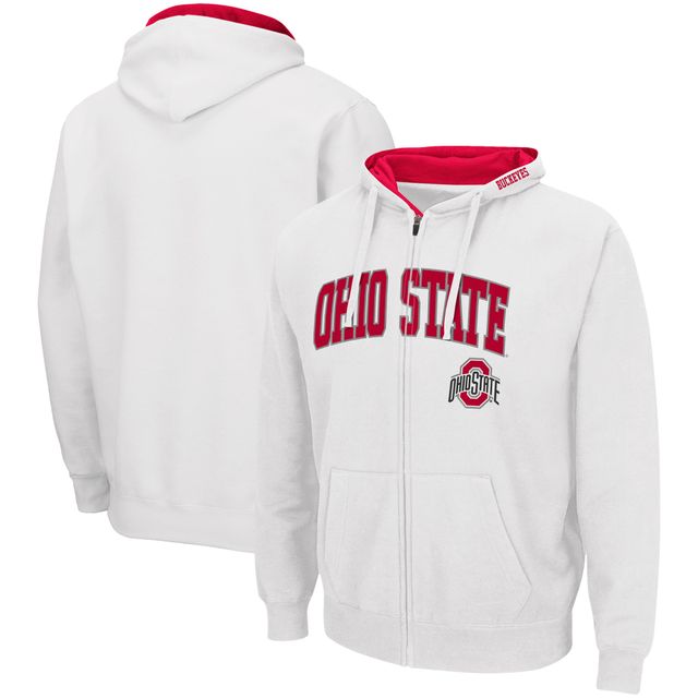 Sweat à capuche entièrement zippé Colosseum Ohio State Buckeyes Arch & Logo 3.0 pour homme, blanc