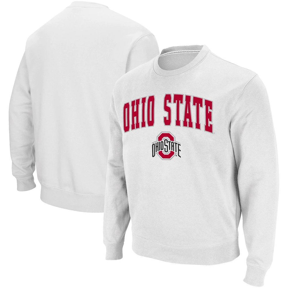 Men's Colosseum White Ohio State Buckeyes Team Arch & Logo Tackle Twill Pullover Sweatshirt