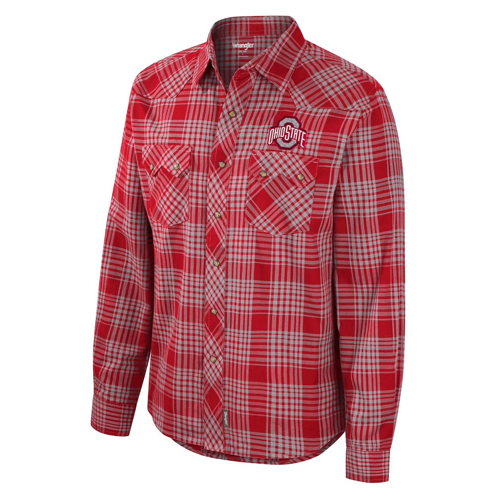 Chemise Colosseum x Wrangler Scarlet Ohio State Buckeyes Western à carreaux manches longues pour homme