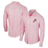 Men's Colosseum x Wrangler White Ohio State Buckeyes Plaid Window Pane Long Sleeve Full-Snap Shirt