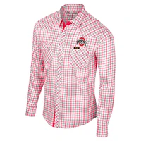 Men's Colosseum x Wrangler White Ohio State Buckeyes Plaid Window Pane Long Sleeve Full-Snap Shirt