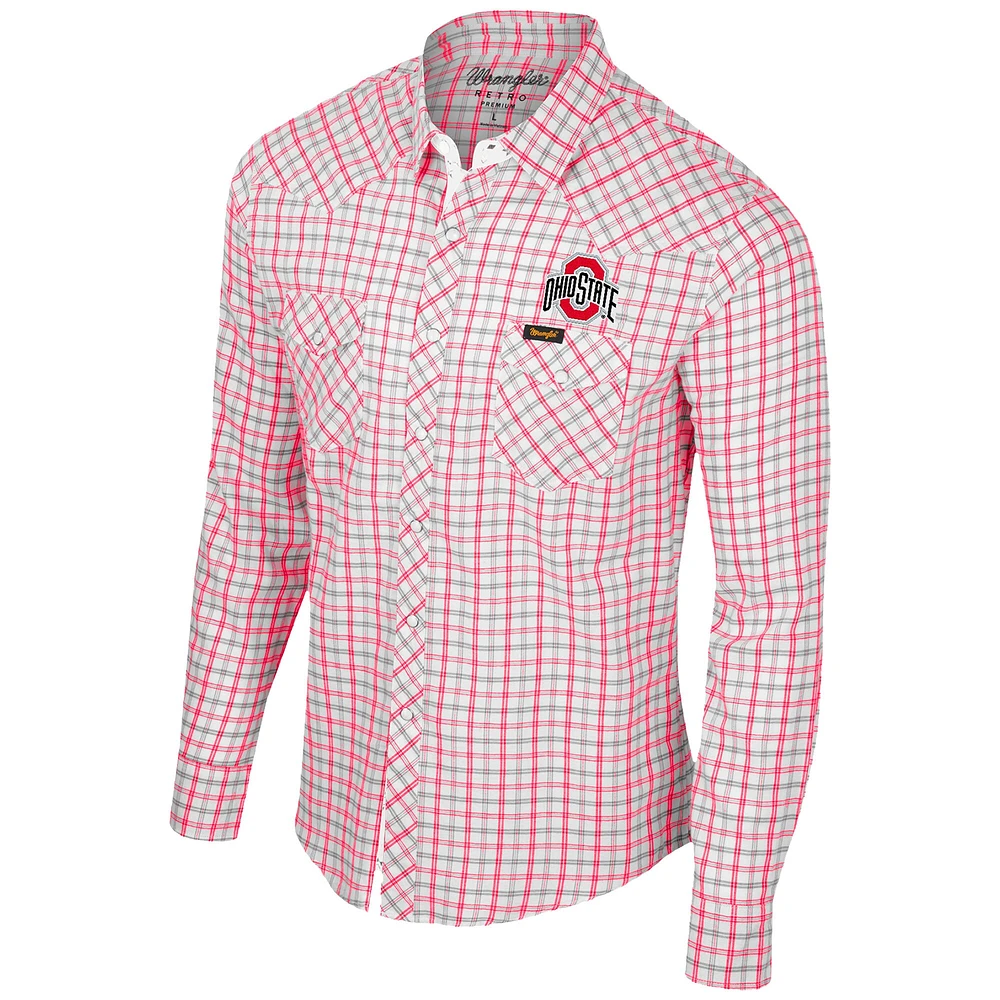 Chemise à manches longues et bouton-pression Colosseum x Wrangler pour hommes, Ohio State Buckeyes, carreaux