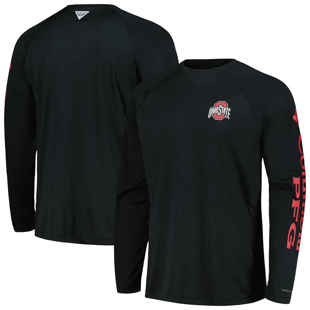 T-shirt noir à manches longues Columbia Ohio State Buckeyes Terminal Tackle Omni-Shade Raglan pour hommes