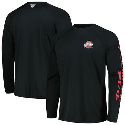 Men's Columbia Black Ohio State Buckeyes Terminal Tackle Omni-Shade Raglan Long Sleeve T-Shirt