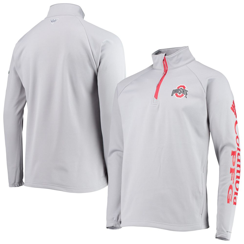 Men's Columbia Gray Ohio State Buckeyes Terminal Tackle Fleece Raglan Omni-Shade Quarter-Zip Jacket