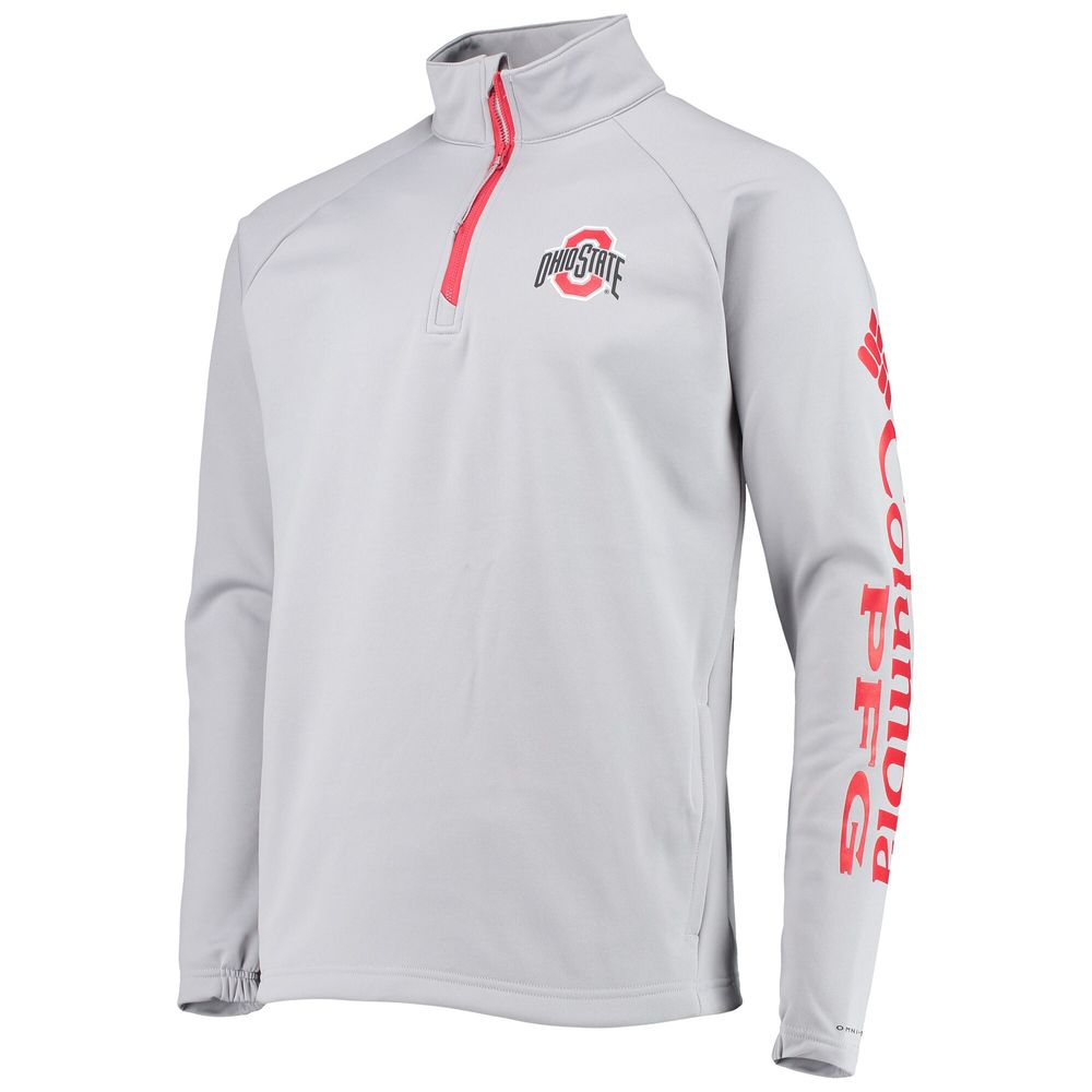 Men's Columbia Gray Ohio State Buckeyes Terminal Tackle Fleece Raglan Omni-Shade Quarter-Zip Jacket