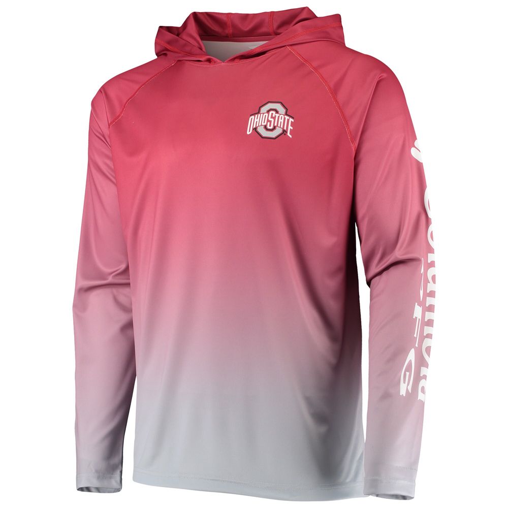 Men's Columbia PFG Scarlet Ohio State Buckeyes Terminal Tackle Omni-Shade UPF 50 Long Sleeve Hooded Top