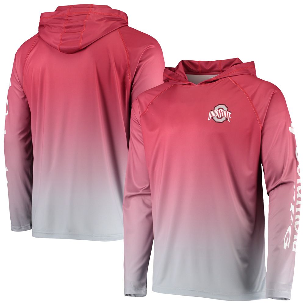 Men's Columbia PFG Scarlet Ohio State Buckeyes Terminal Tackle Omni-Shade UPF 50 Long Sleeve Hooded Top