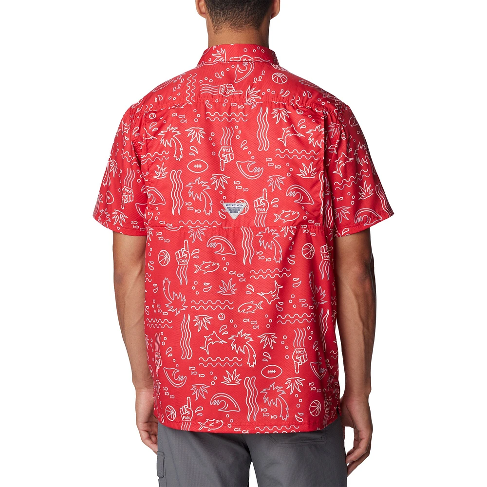 Chemise boutonnée Columbia Scarlet Ohio State Buckeyes Super Slack Tide pour hommes