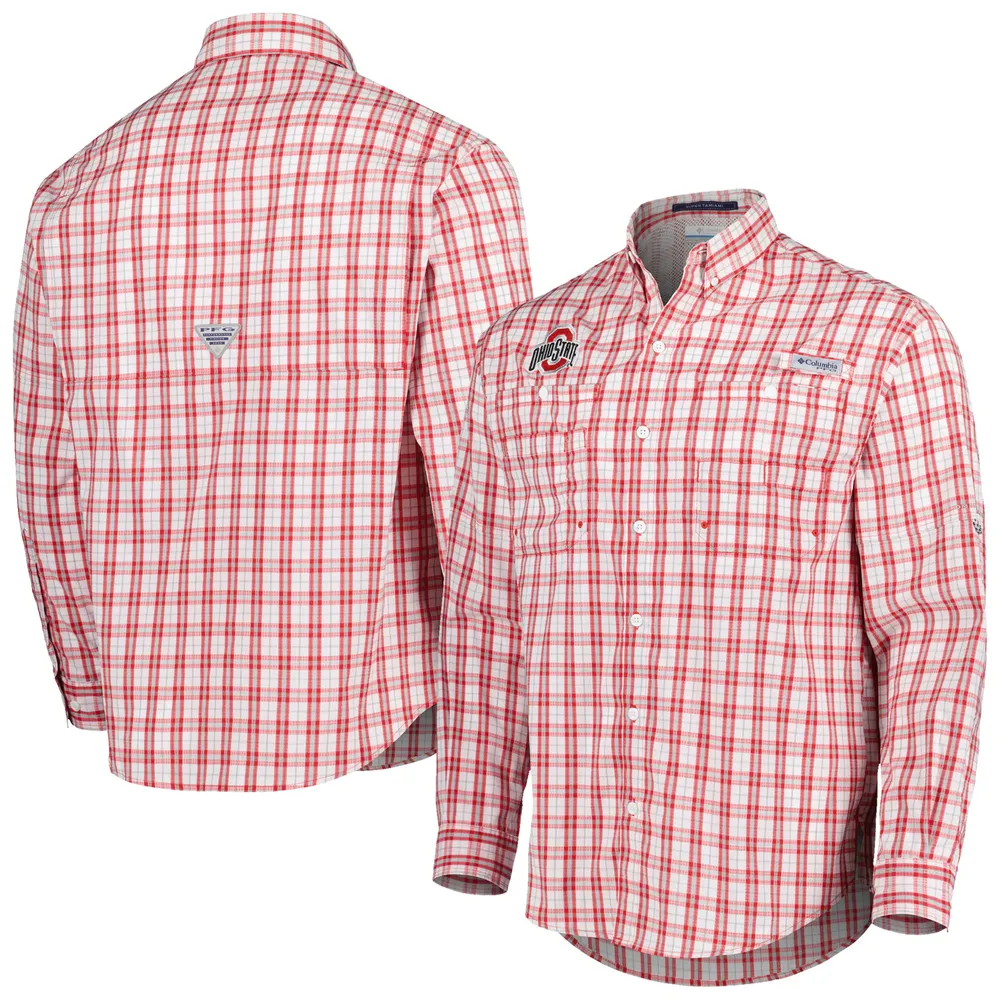 Chemise boutonnée à manches longues Columbia Scarlet Ohio State Buckeyes Super Tamiami Omni-Wick pour homme