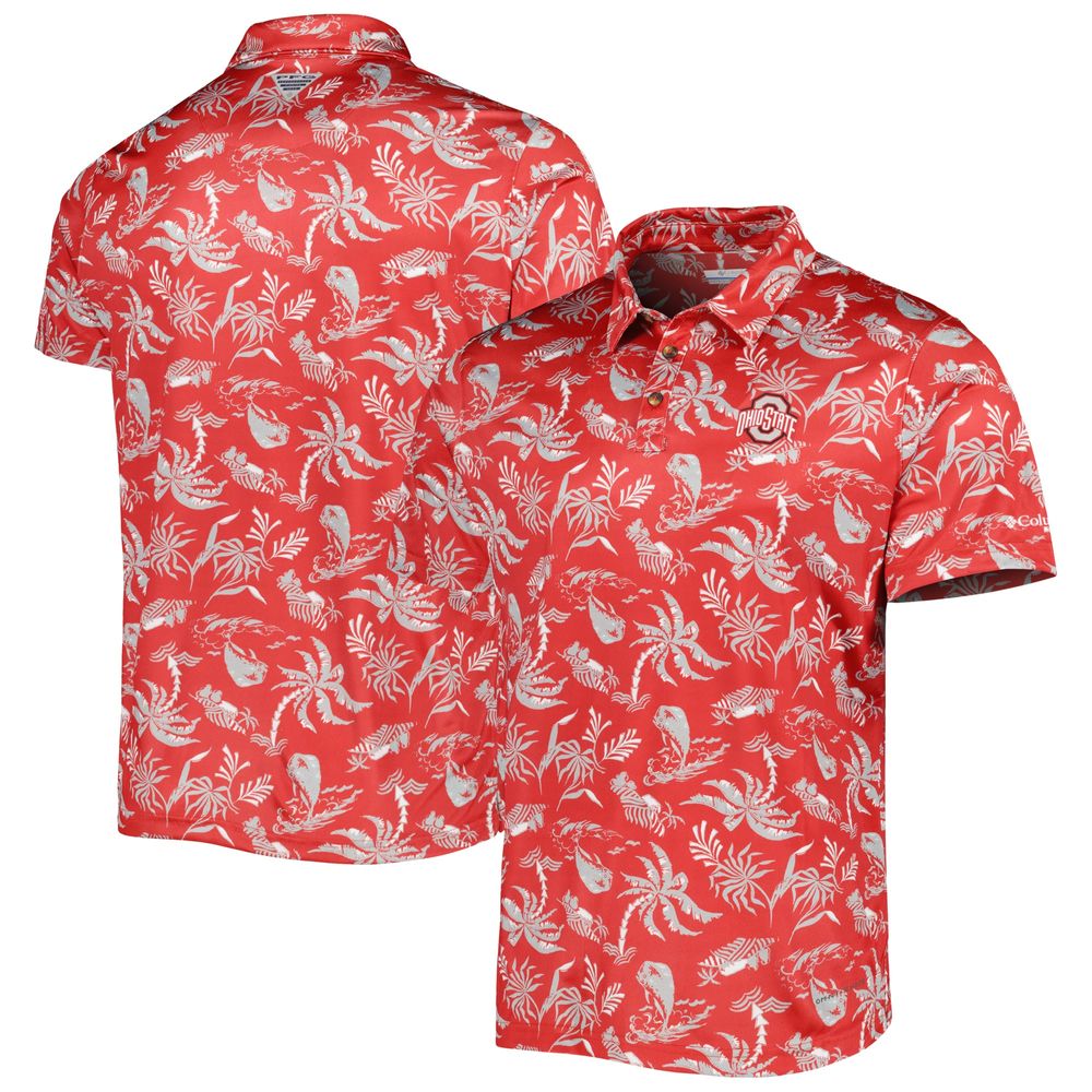 Men's Columbia Scarlet Ohio State Buckeyes Super Terminal Tackle Omni-Shade Polo