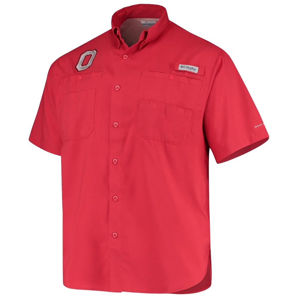 Men's Columbia Scarlet Ohio State Buckeyes Tamiami Omni-Shade Button-Down Shirt