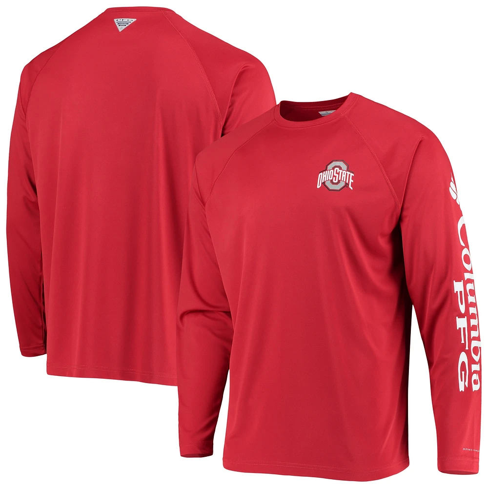 T-shirt à manches longues Columbia Scarlet Ohio State Buckeyes Terminal Tackle Omni-Shade Raglan pour homme