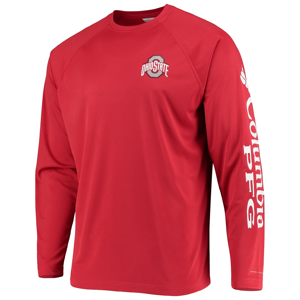 T-shirt à manches longues Columbia Scarlet Ohio State Buckeyes Terminal Tackle Omni-Shade Raglan pour homme