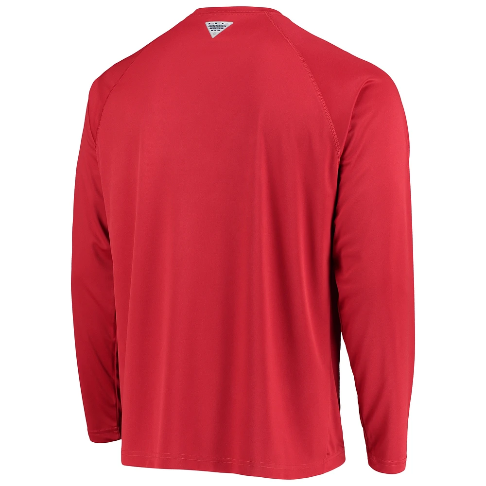 Men's Columbia Scarlet Ohio State Buckeyes Terminal Tackle Omni-Shade Raglan Long Sleeve T-Shirt