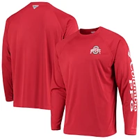 Men's Columbia Scarlet Ohio State Buckeyes Terminal Tackle Omni-Shade Raglan Long Sleeve T-Shirt