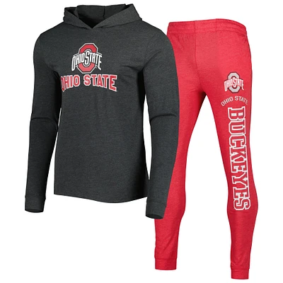 Ensemble pyjama à capuche et pantalon de jogging Concepts Sport pour hommes, écarlate/anthracite chiné, Ohio State Buckeyes Meter