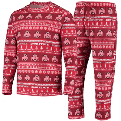 Ohio State Buckeyes Concepts Sport Ugly Sweater Knit Long Sleeve Top and Pant Set - Scarlet