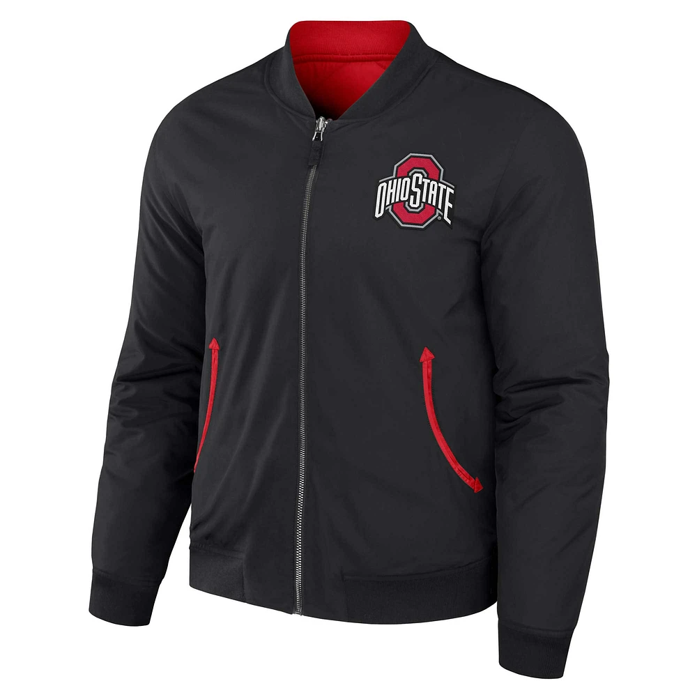 Men's Darius Rucker Collection by Fanatics Black/Scarlet Ohio State Buckeyes Reversible Full-Zip Bomber Jacket