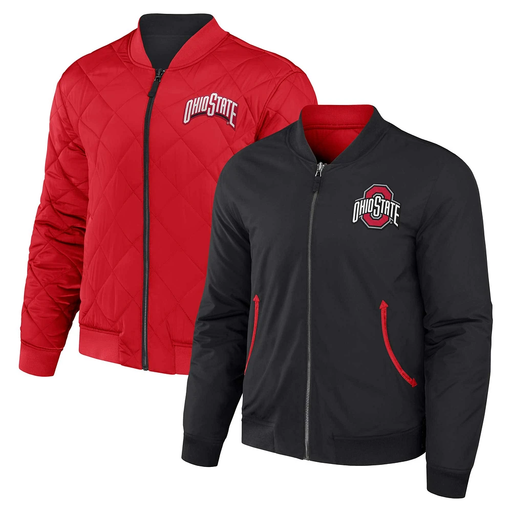 Collection Darius Rucker pour hommes par Fanatics - Blouson aviateur réversible entièrement zippé noir/écarlate Ohio State Buckeyes