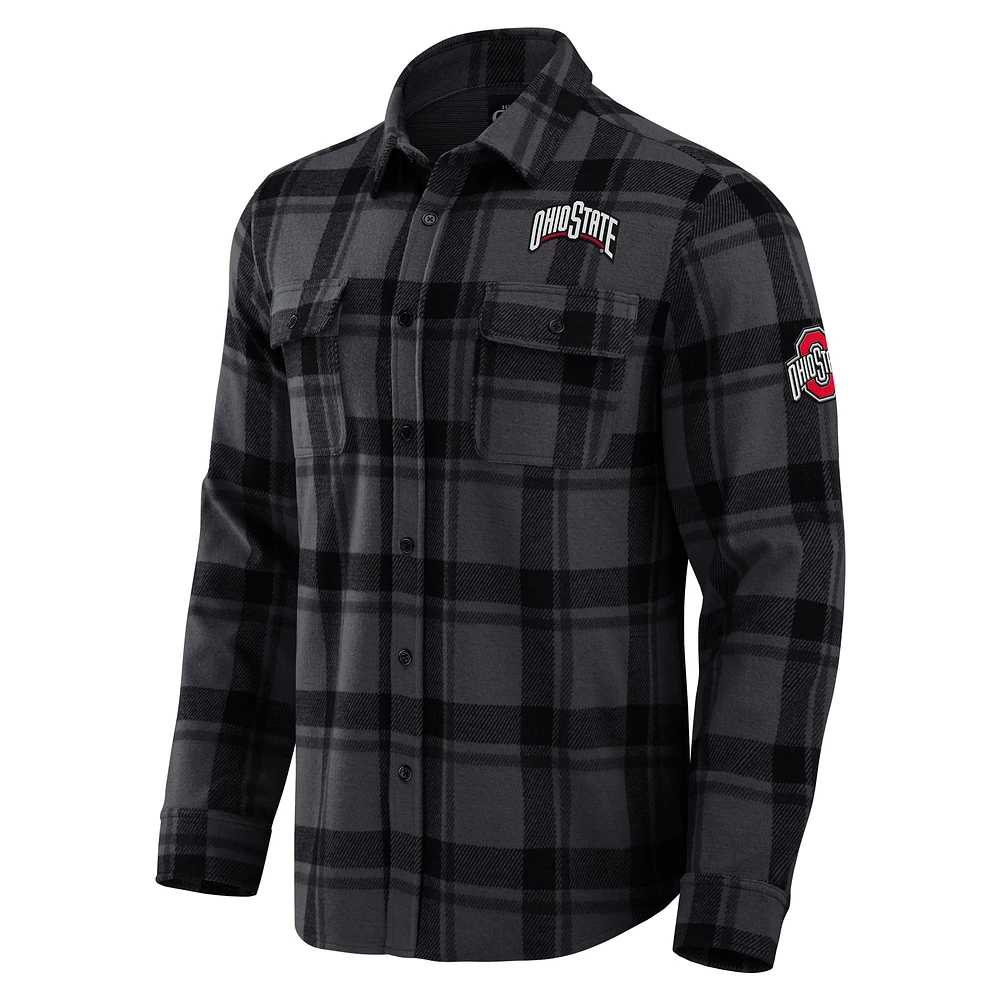 Chemise boutonnée à carreaux décontractée pour homme de la collection Darius Rucker Fanatics, noire, Ohio State Buckeyes