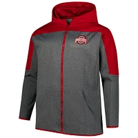 Men's Fanatics Scarlet/Gray Ohio State Buckeyes Big & Tall Pieced Full-Zip Hoodie Jacket