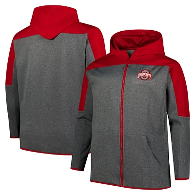 Veste à capuche zippée complète en pièces Fanatics Scarlet/Gray Ohio State Buckeyes pour hommes de grande taille