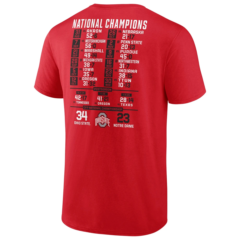 Men's Fanatics Scarlet Ohio State Buckeyes College Football Playoff 2024 National Champions Schedule T-Shirt