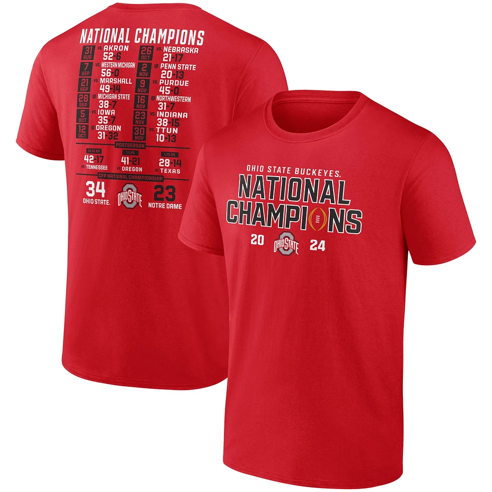 Men's Fanatics Scarlet Ohio State Buckeyes College Football Playoff 2024 National Champions Schedule T-Shirt