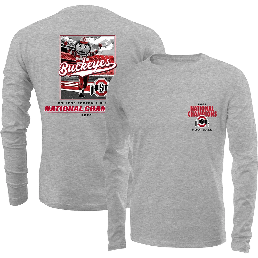 Men's Heather Gray Ohio State Buckeyes College Football Playoff 2024 National Champions Stadium Long Sleeve T-Shirt