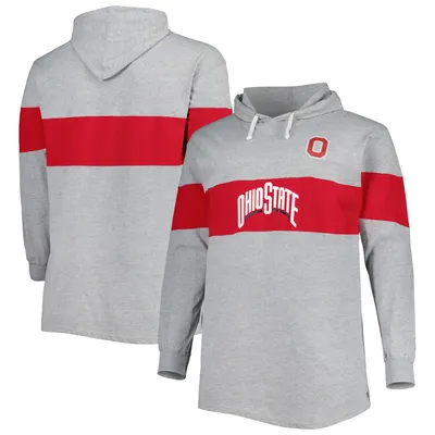 Ohio State Buckeyes Big & Tall Long Sleeve Jersey Hoodie T-Shirt - Heathered Gray/Scarlet
