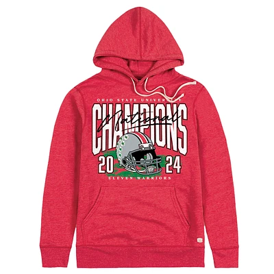 Men's Homefield Scarlet Ohio State Buckeyes College Football Playoff 2024 National Champions Tri-Blend Helmet Pullover Hoodie