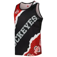 Men's Mitchell & Ness Black/Scarlet Ohio State Buckeyes Jumbotron 2.0 Sublimated Tank Top