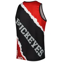 Men's Mitchell & Ness Black/Scarlet Ohio State Buckeyes Jumbotron 2.0 Sublimated Tank Top