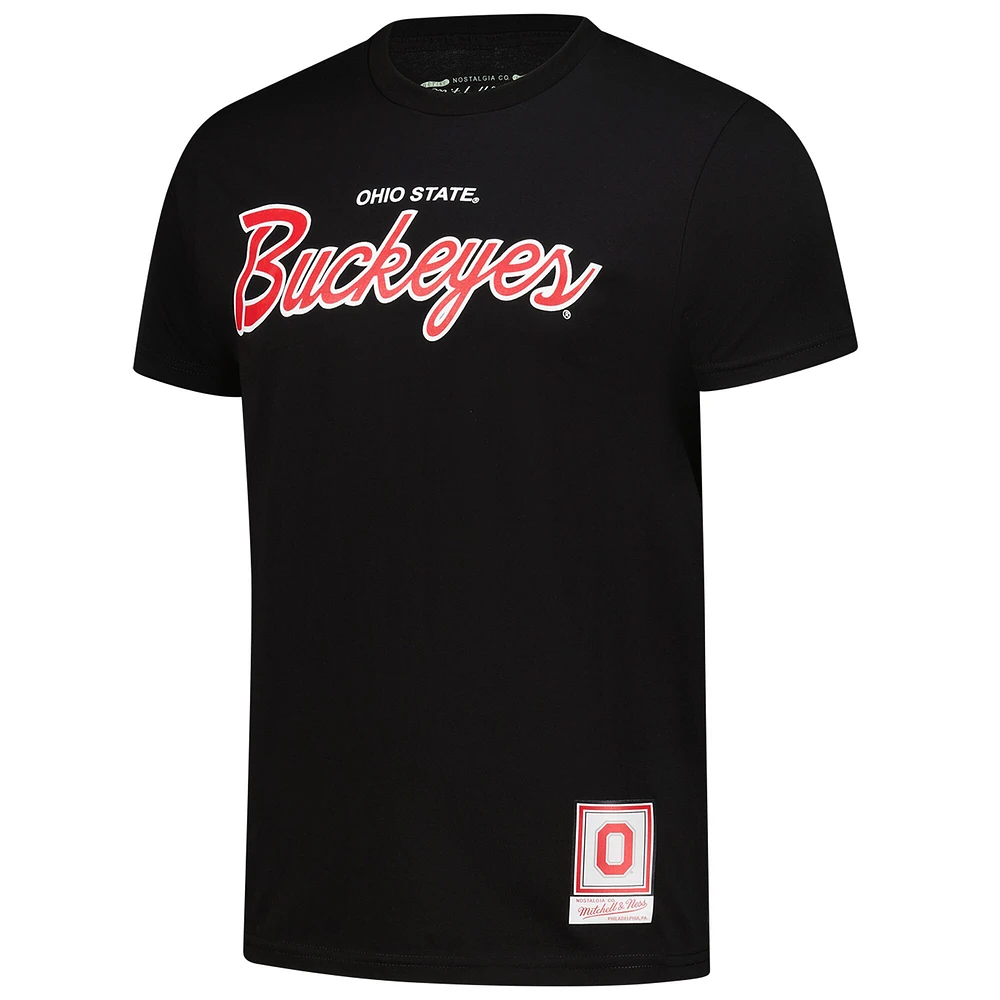 T-shirt noir Mitchell & Ness pour homme avec inscription Ohio State Buckeyes Elite