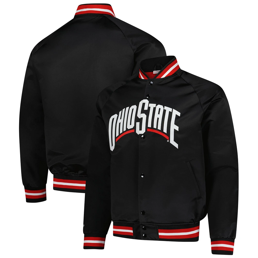 Veste légère en satin noir à boutons-pression et col raglan Ohio State Buckeyes de Mitchell & Ness pour homme