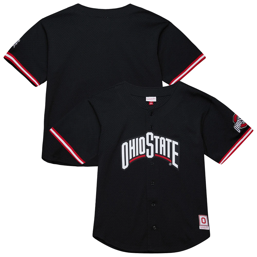 Men's Mitchell & Ness Black Ohio State Buckeyes On The Clock Full-Button Fashion Jersey