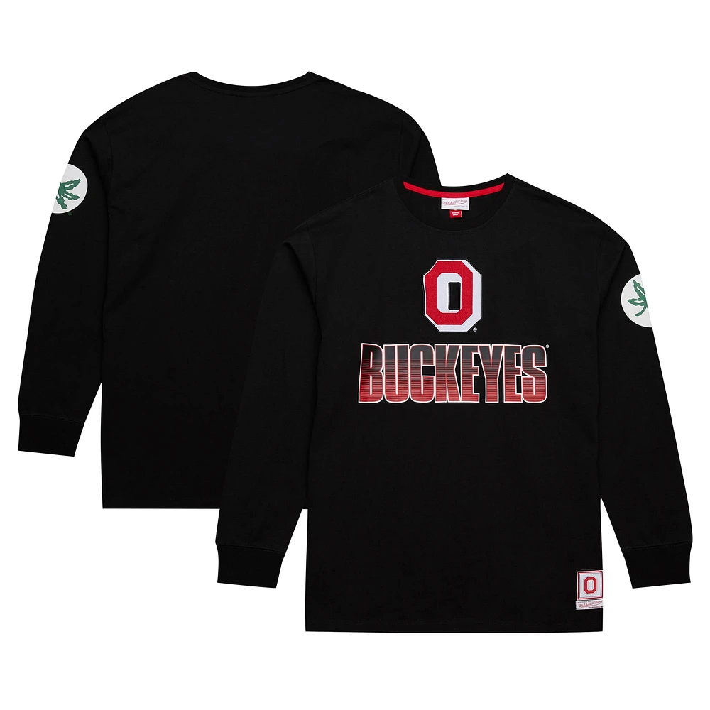 T-shirt noir à manches longues pour hommes Mitchell & Ness Ohio State Buckeyes Throwback