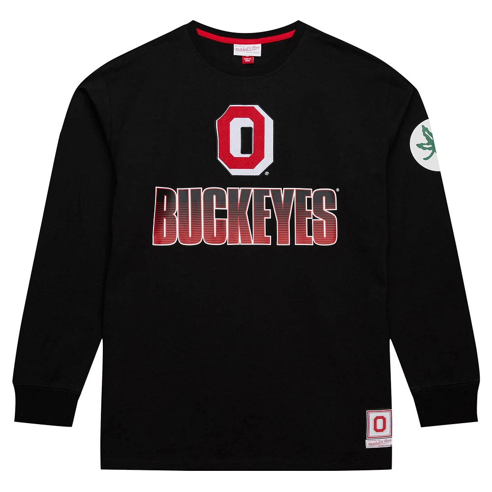 T-shirt noir à manches longues pour hommes Mitchell & Ness Ohio State Buckeyes Throwback