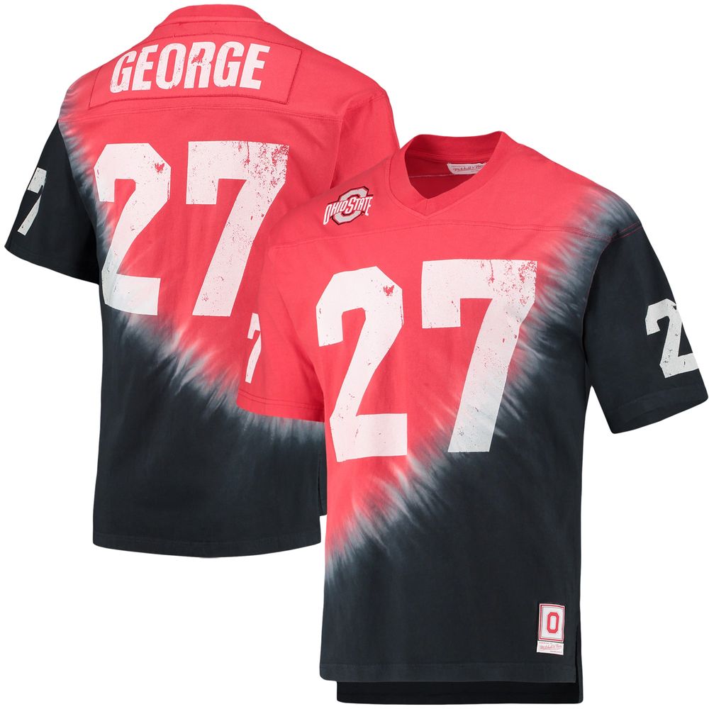 Men's Mitchell & Ness Eddie George Black/Scarlet Ohio State Buckeyes Name Number Tie-Dye V-Neck T-Shirt