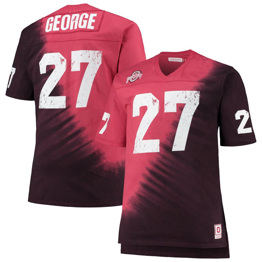 Men's Mitchell & Ness Eddie George Scarlet/Black Ohio State Buckeyes Name Number Tie-Dye V-Neck T-Shirt