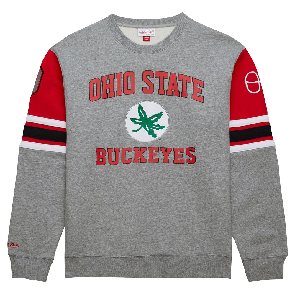 Men's Mitchell & Ness Grey Heather Ohio State Buckeyes Throwback Allover 4.0 Pullover Sweatshirt