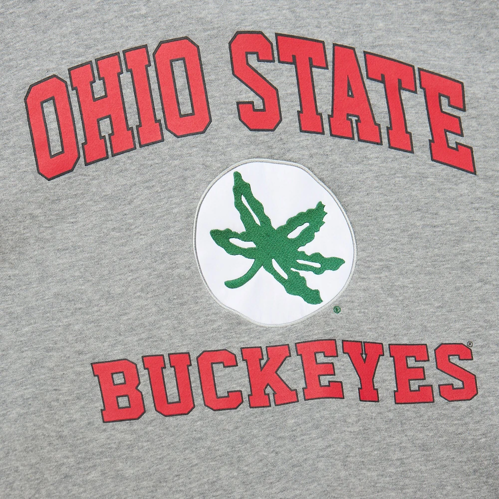 Men's Mitchell & Ness Grey Heather Ohio State Buckeyes Throwback Allover 4.0 Pullover Sweatshirt