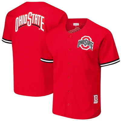 Men's Mitchell & Ness Scarlet Ohio State Buckeyes Game Time Vintage Mesh Button Front Top