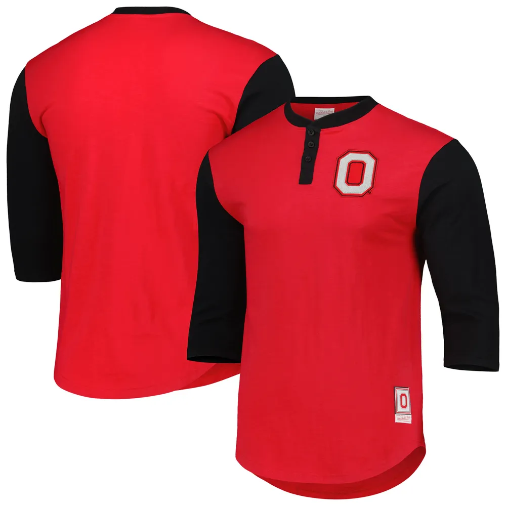 Men's Mitchell & Ness Scarlet Ohio State Buckeyes Legendary Henley 3/4- Sleeve T-Shirt